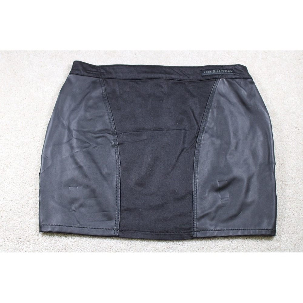Rock & Republic Skirt Womens 6 Black Cybil Faux Leather Zipper Panel Mini Punk